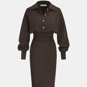 Commense Black Long-Sleeve Dress with Gold Buttons